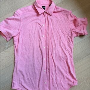 BOSS Men's Pink Short-Sleeve Button-Up Shirt